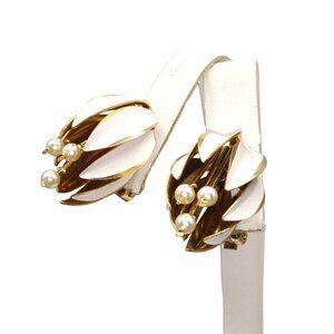 Vintage Snowdrop Snowbell Unique Enamel Earrings, January Flower, Snow Clip On